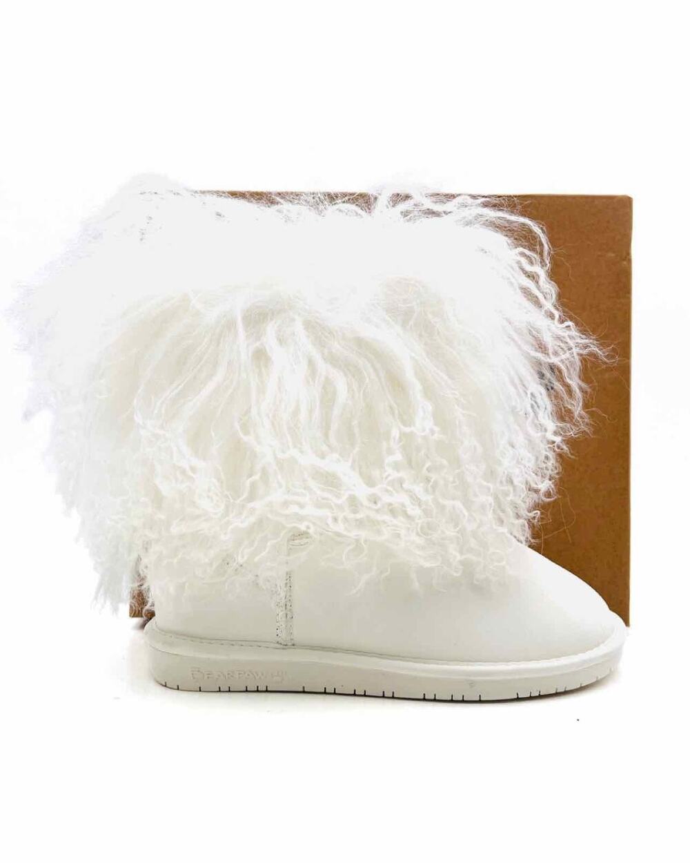 Bearpaw Size 7 White Fur Leather W/ BOX!!! Designer Boots